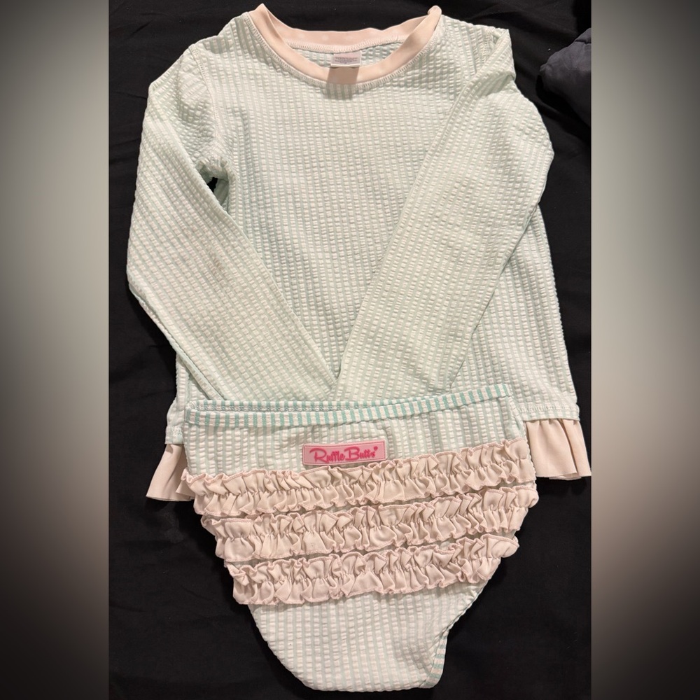 RuffleButts Mint and Pink Ruffle Swimsuit